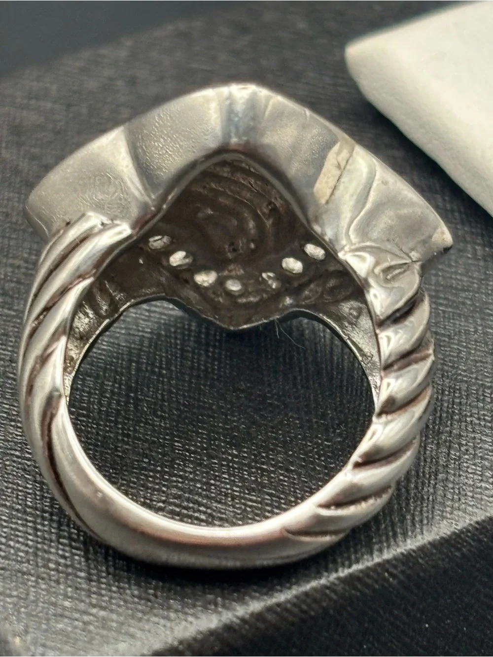 Two-Tone Sterling Square Wave Ring with Clear Crystal Halo -